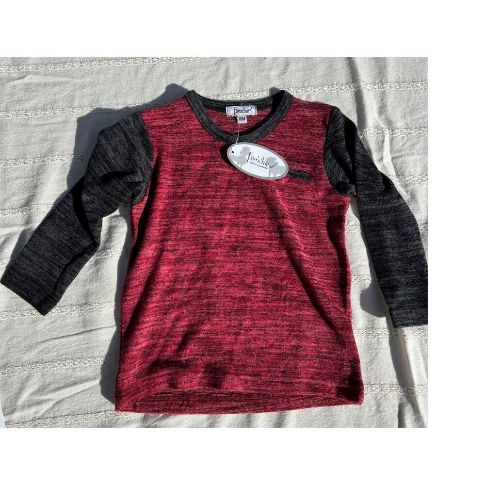NWT Frenchie Mini Couture Amazing Day Red / Gray Long‎ Sleeve Tee Sz 18 Mos